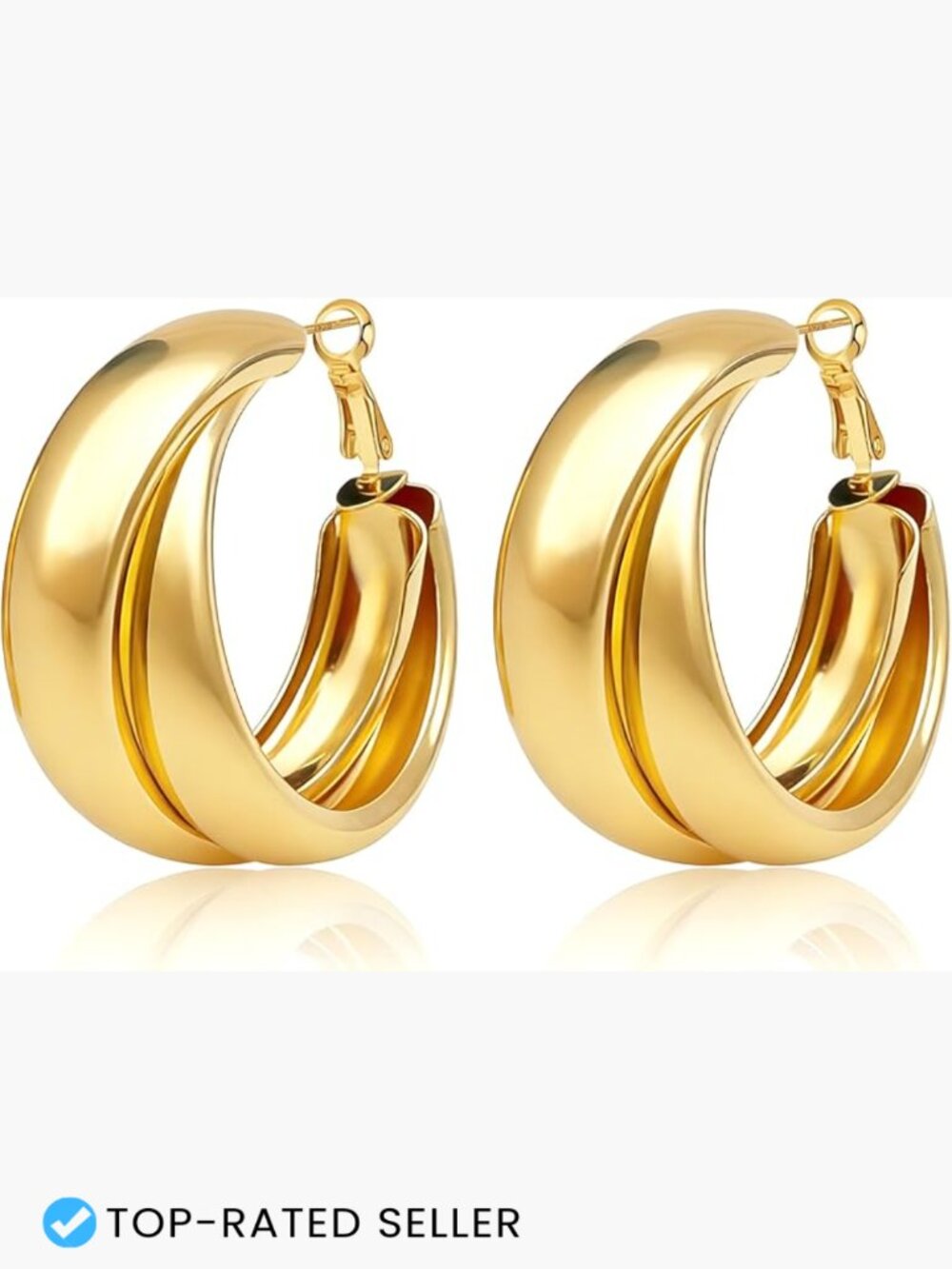 Chunky Gold Hoop Earrings 30mm Lightweight Hypoallergenic Sterling Silver Post